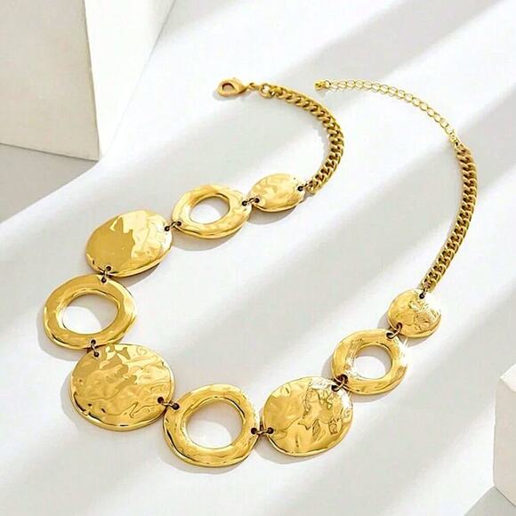 Handmade Gold Contrasting Circles Necklace Choker Stainles… - Picture 4 of 4